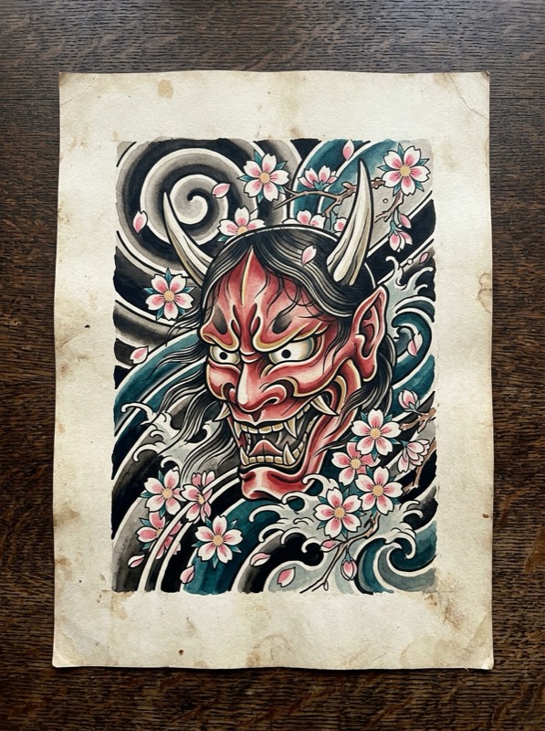 Japanese Hannya mask irezumi tattoo design
