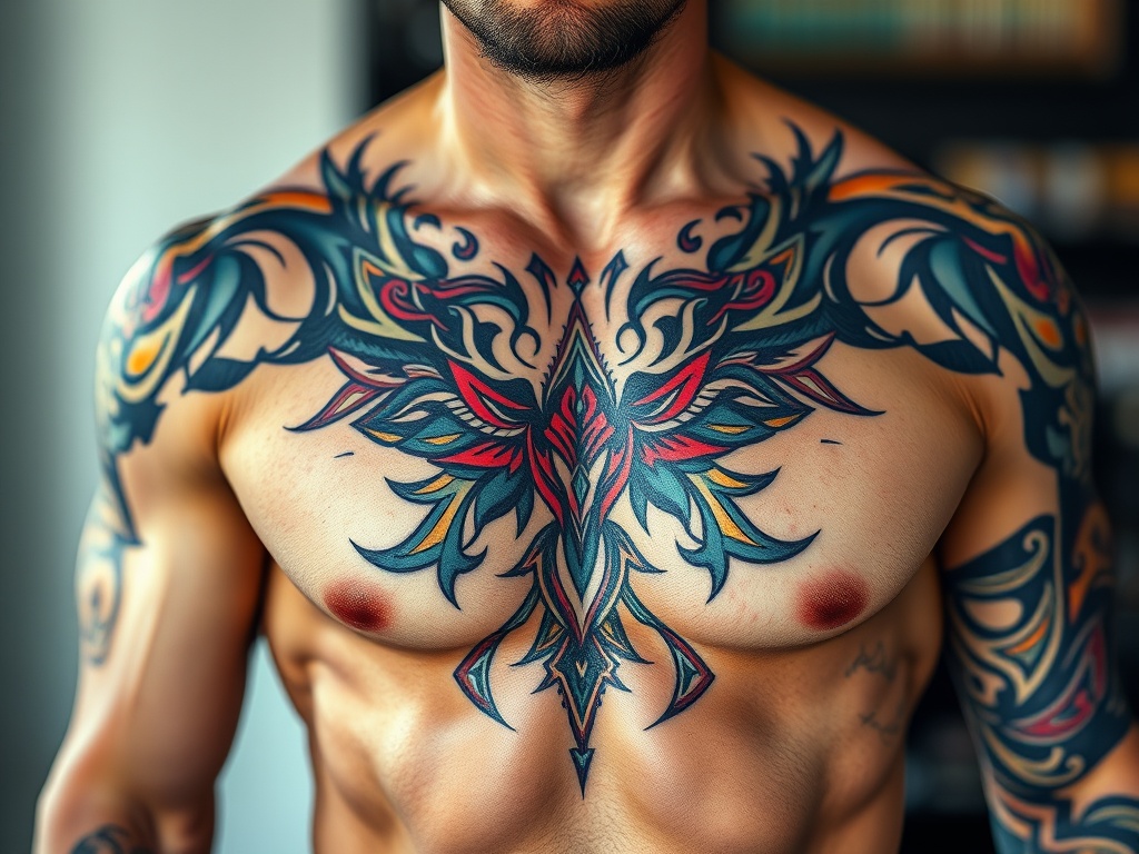 Bold Half Chest Tattoos for Men Ideas