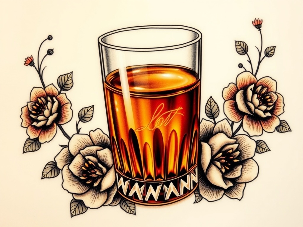 Classic Bourbon Glass Tattoo Ideas for Whiskey Lovers