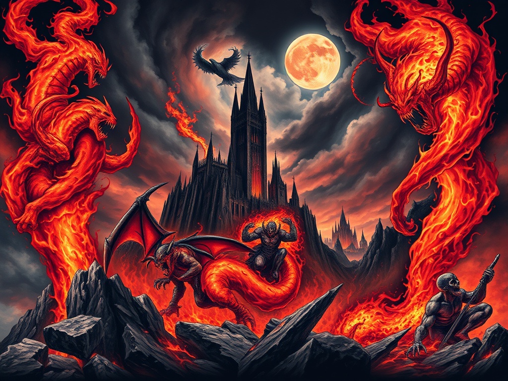 Epic Hellscape Battle Sleeve Tattoo Ideas